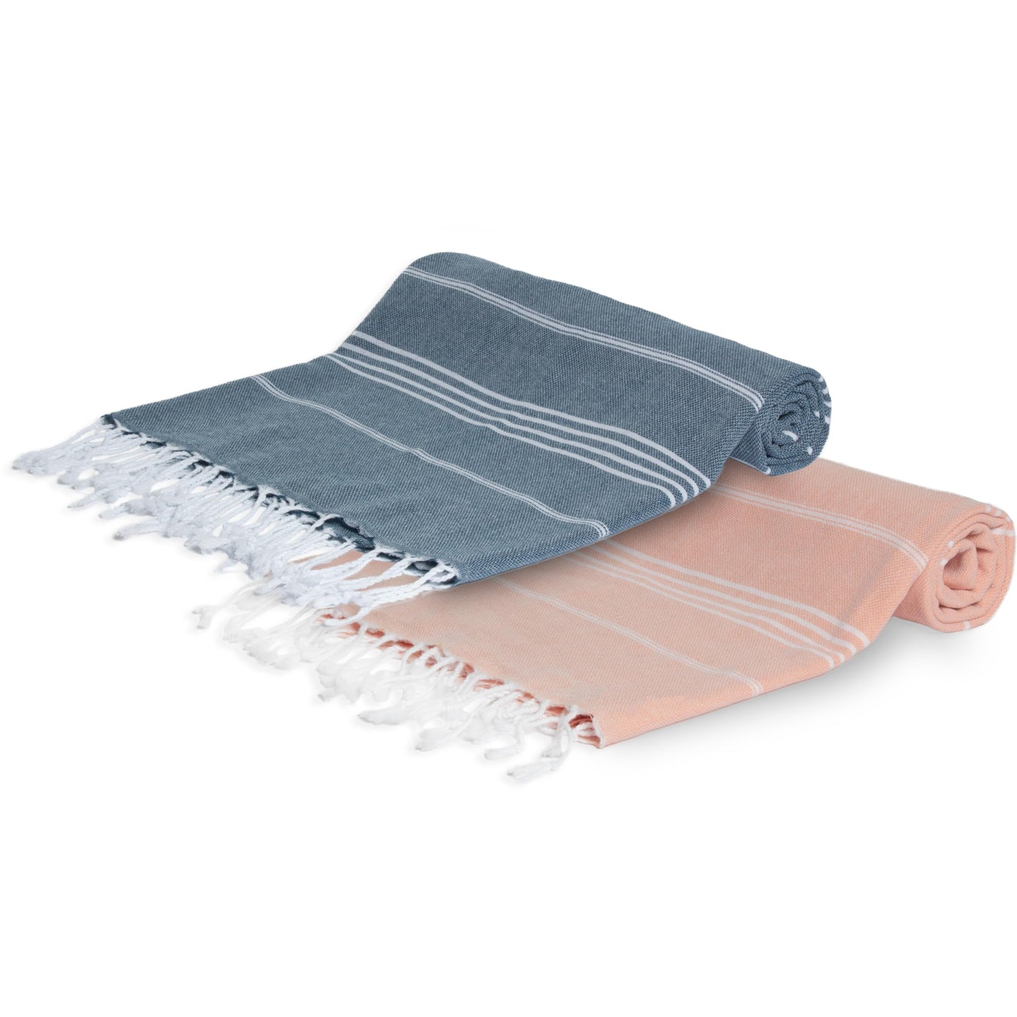 MEBY Set of 2 XXL Sauna Towels (100 x 200 cm) Beach Towel, Bath Towel, Turkish Hammam Towel, Hand Towel. 100% Cotton (Salmon & Petrol Blue)