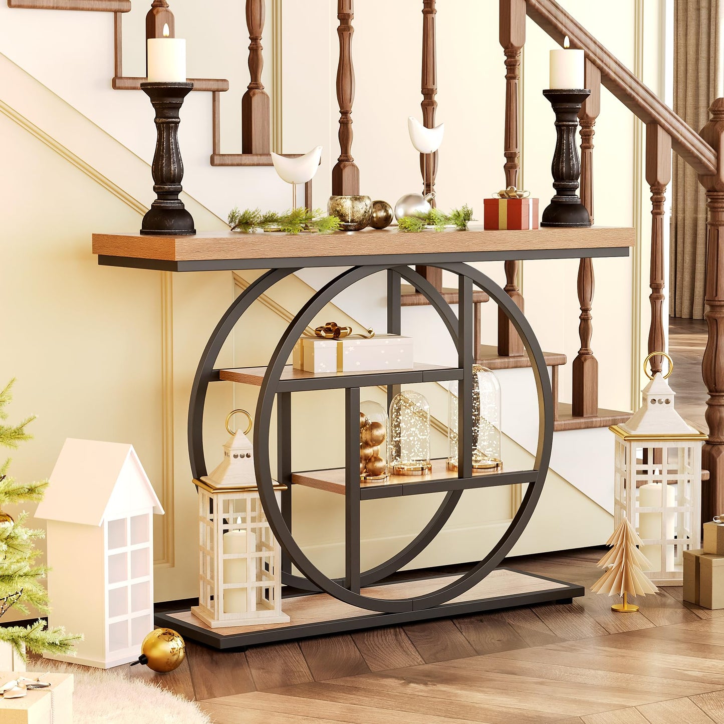 LITTLE TREE Console Table, 4-Tier Entryway Table Behind Couch Table, 41.3-Inch Farmhouse Sofa Table for Living Room, Foyer Hallway Table for Entrance