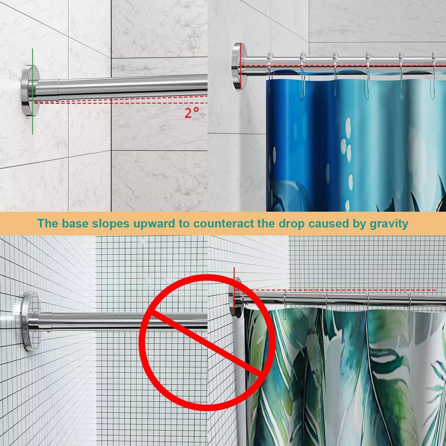 SIKAIQI Stretchable 304 Stainless L Shaped Bathroom Bathtub Corner Shower Curtain rail Rack (60-92 cm x 60-92 cm), Drill Free Install, for Bathroom
