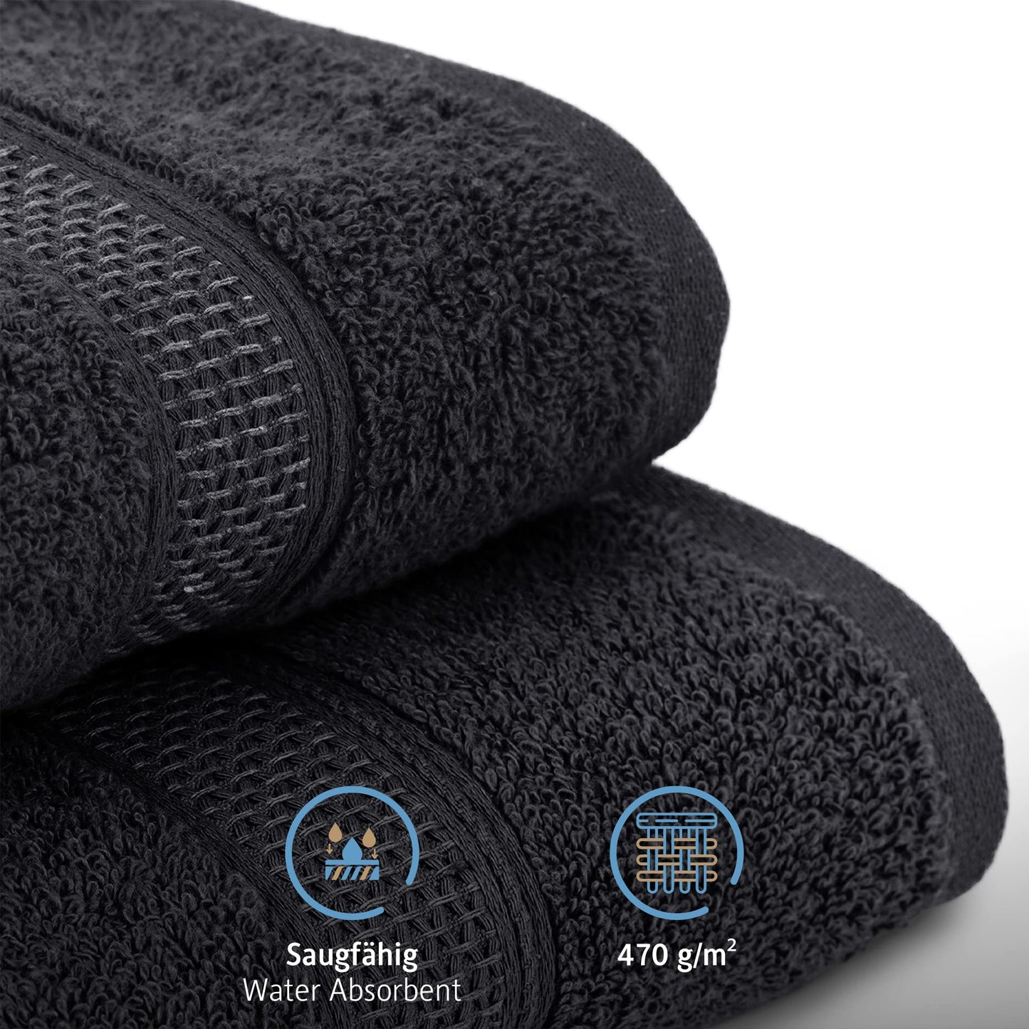 Komfortec Set of 4 Hand Towels 50 x 100 cm 100% Cotton Terry Towelling Soft Black