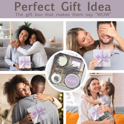 LaurGifts Lavender Spa Gift Box for Women ? Birthday Gift for Her with Candle & Spa Set ? Dutch Flower Fields Inspired Relaxing Gifts for Mum, Wife,