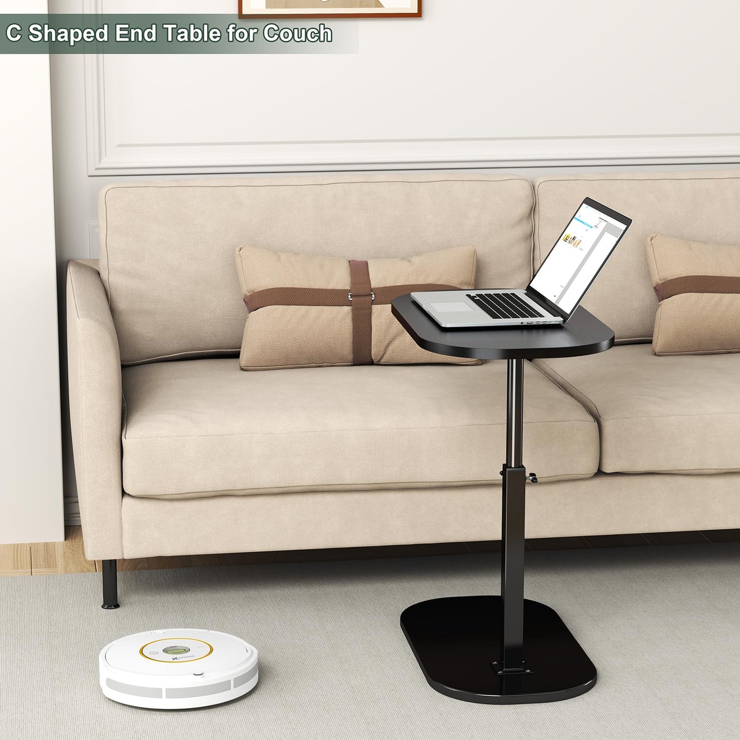 C Shaped Side Table Adjustable Height, 360°Swivel Sofa Side Table That Slide Under, Small Coffee End Table for Couch and Bedside