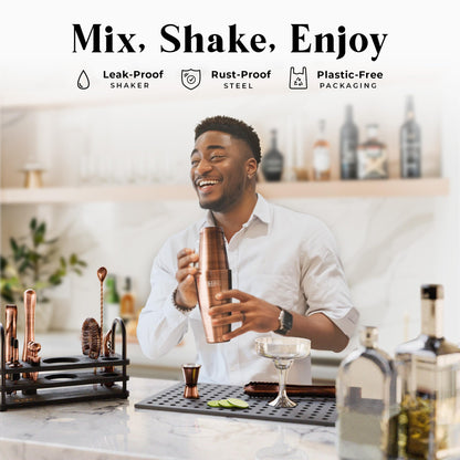 BARE BARREL Cocktail Making Kit | 14-Piece Bartender Kit Cocktail Shaker Set Maker | Display Stand & 35 Recipe Cards | Mixology Cocktail Gift Set