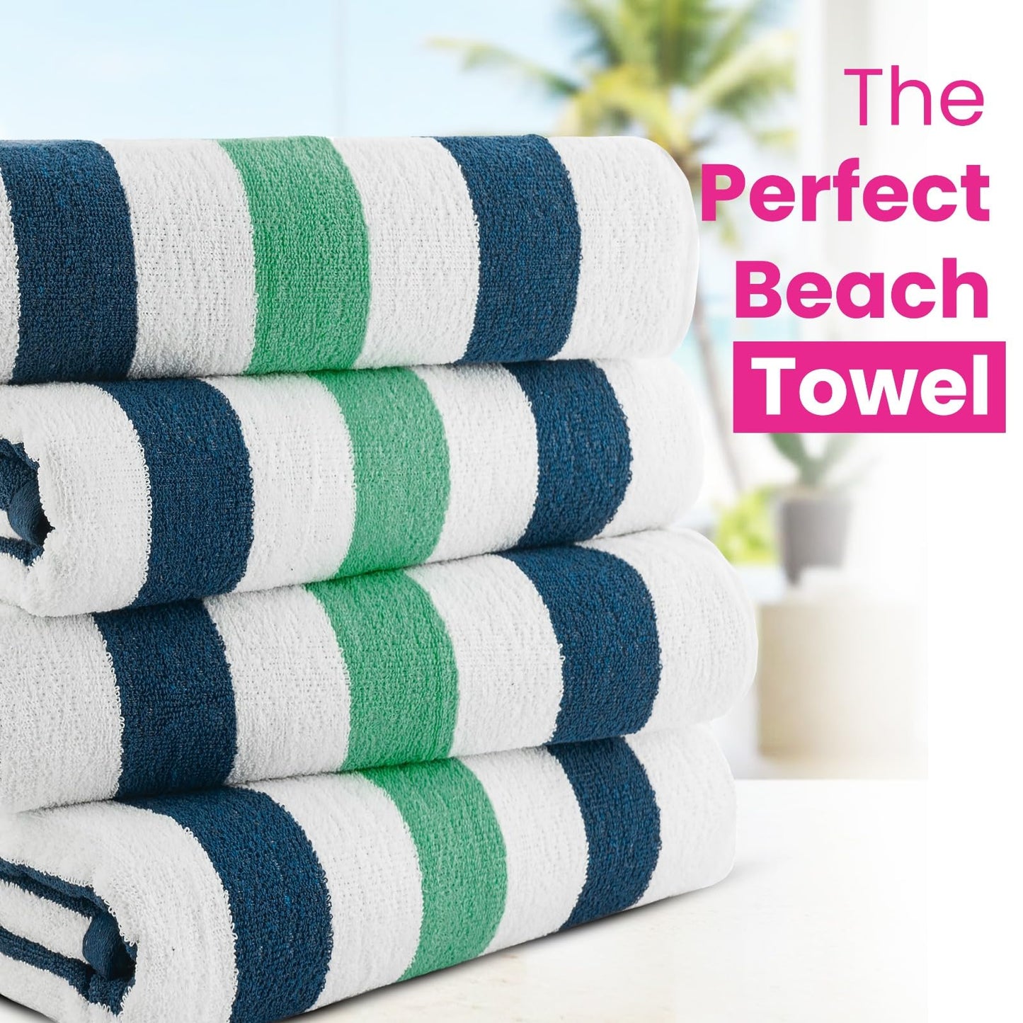 CASA COPENHAGEN Monaco Beach Towels, durable & long-lasting, quick-drying, for pool, bath & shower, 76 x 152 cm, 4-piece set of cotton beach towels