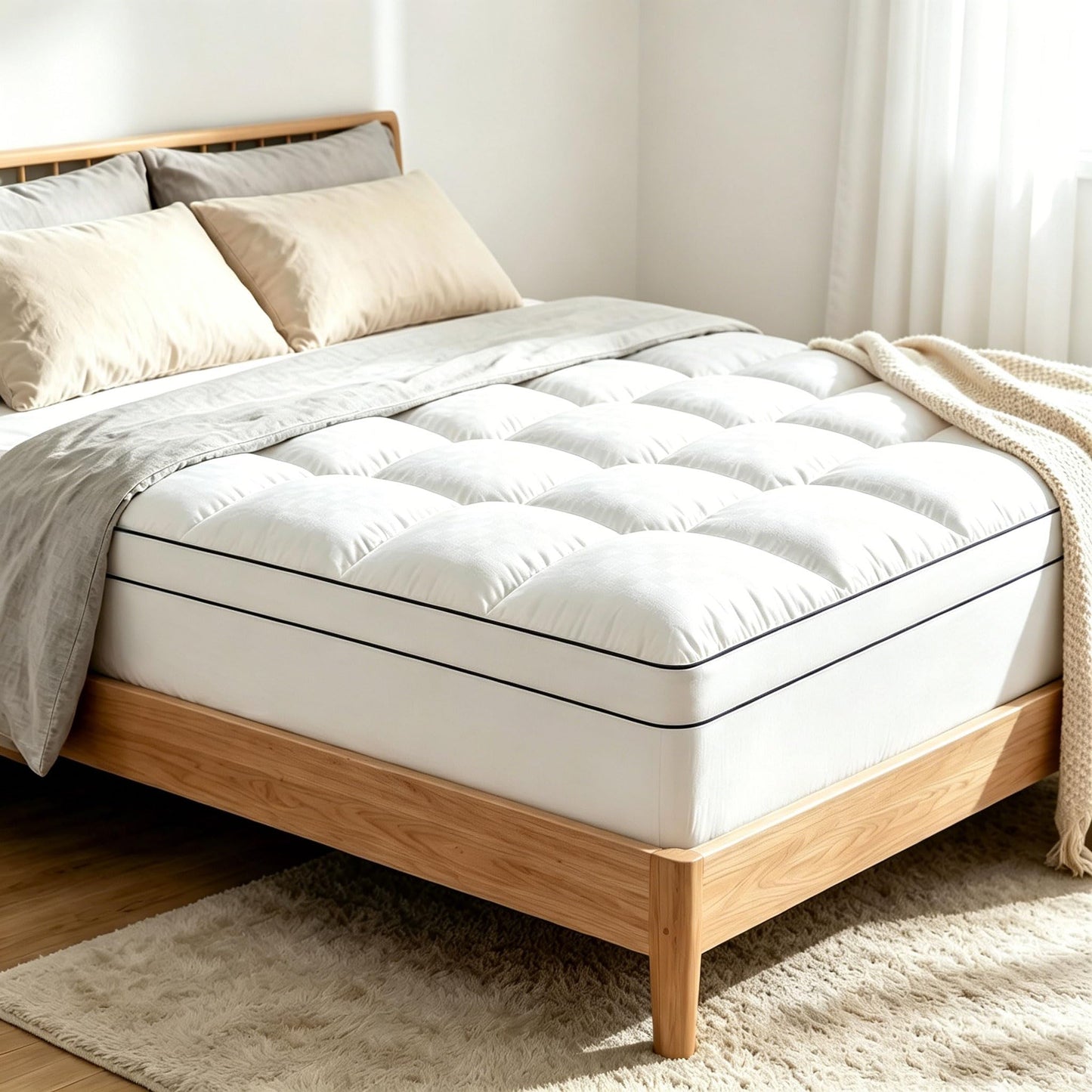 Mattress Topper 140 x 200 cm, 1000 g/m² Ultra Soft Mattress Topper, Microfibre Mattress Protector, Medium Firm, Machine Washable