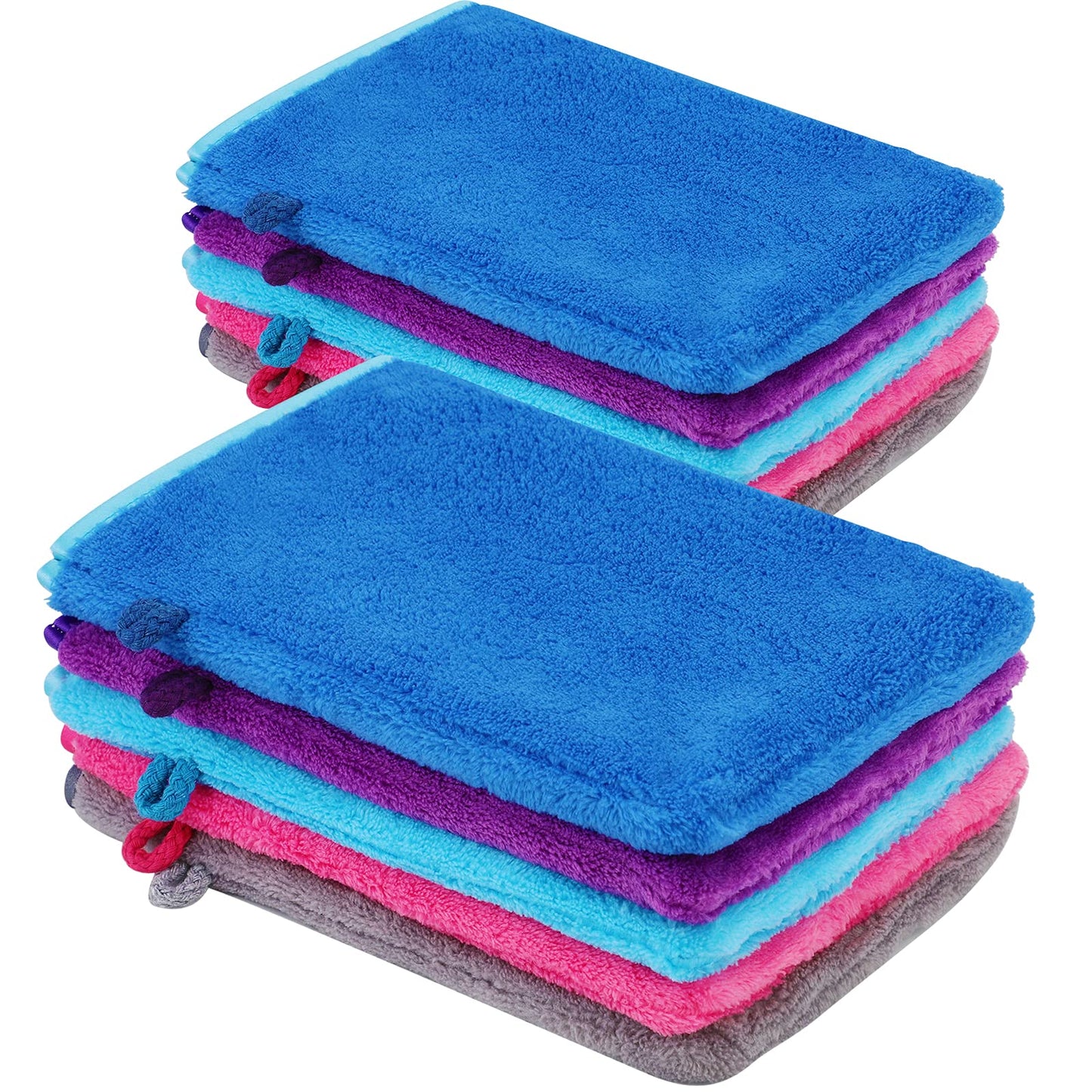 PHOGARY 10 Pack Microfiber Body Wash Mitts, Flannel Soft Face Mitten, Bath Spa Cloth, Reusable Makeup Remover Mitt Gloves
