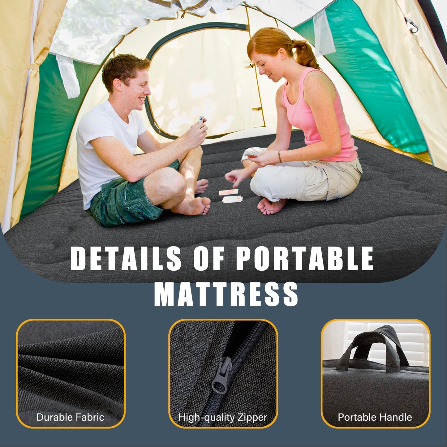 MAXYOYO Portable Foldable Futon Mattress, Hypoallergenic Fabric and Foam Mattress Pad with Handle and Zipper for Outdoor Indoor Camping Guest Car