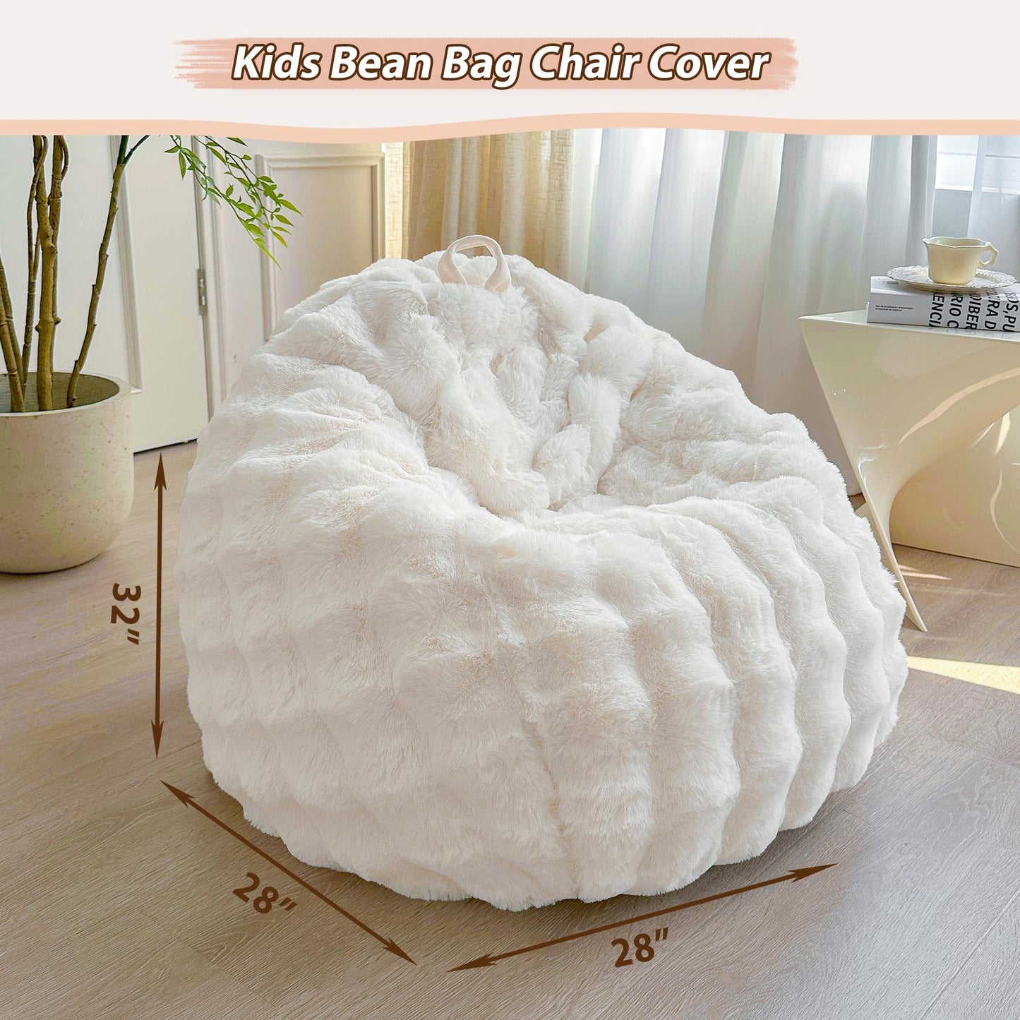 LIFEREVO Kids Fluffy Faux Rabbit Fur Bean Bag Chair Cover, No Filler, Beige