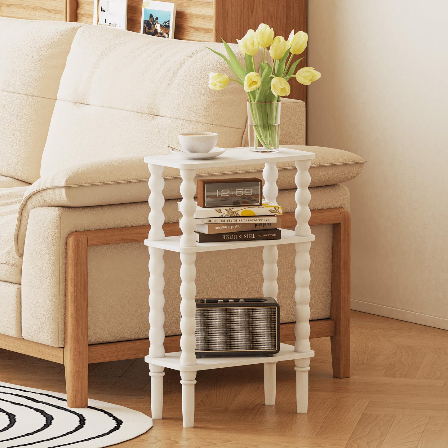 JERX 3-Tier Narrow Side Table Small End Table White