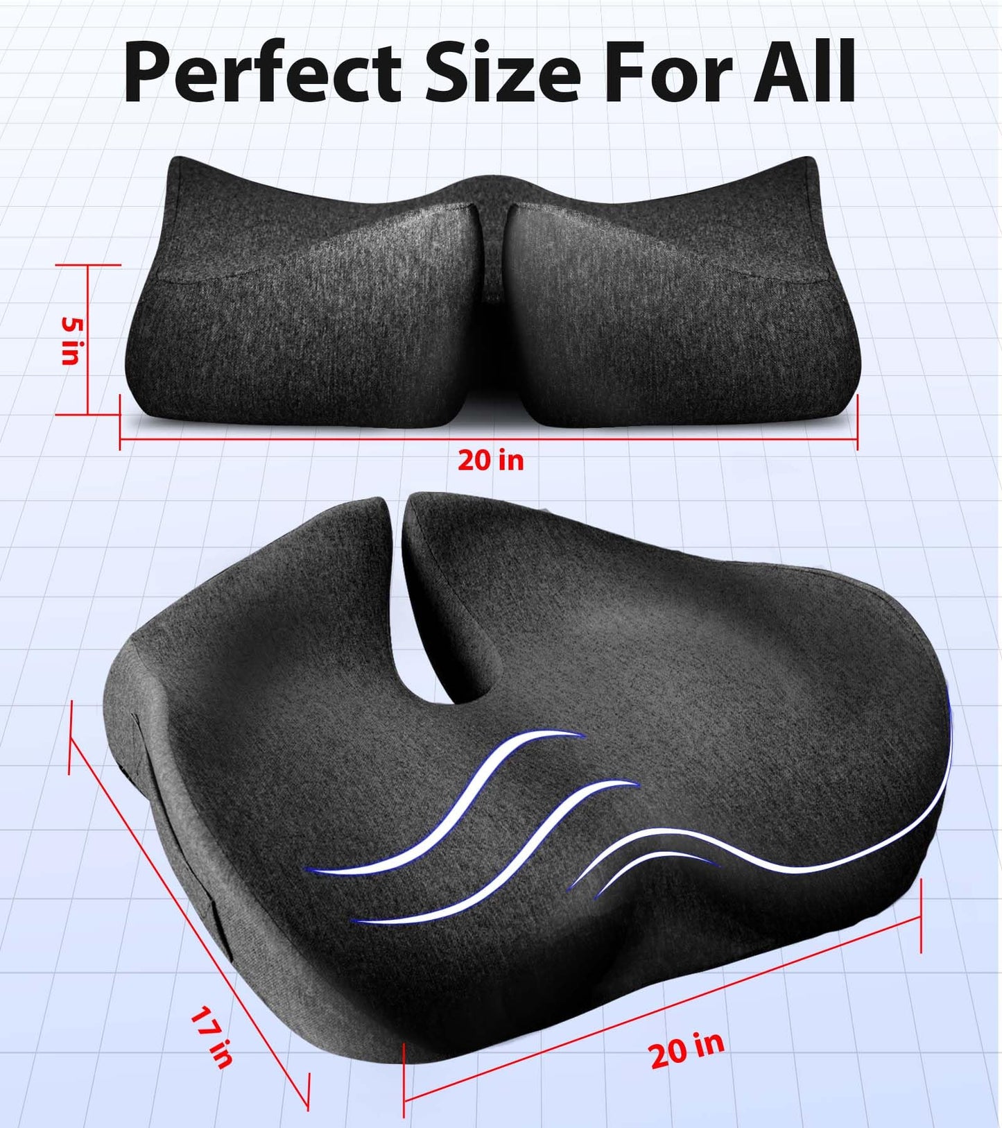 Airllantry Seat Cushion, Memory Foam Pressure Relief Coccyx Cushion for Tailbone Pain, Extra-Large Butt Pad for Office Chair, Car Seat