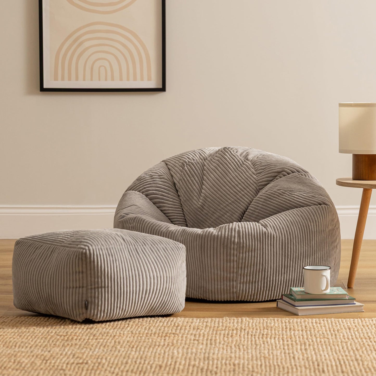 icon Kingston Cord Bean Bag & Footstool with Filling Included, Grey