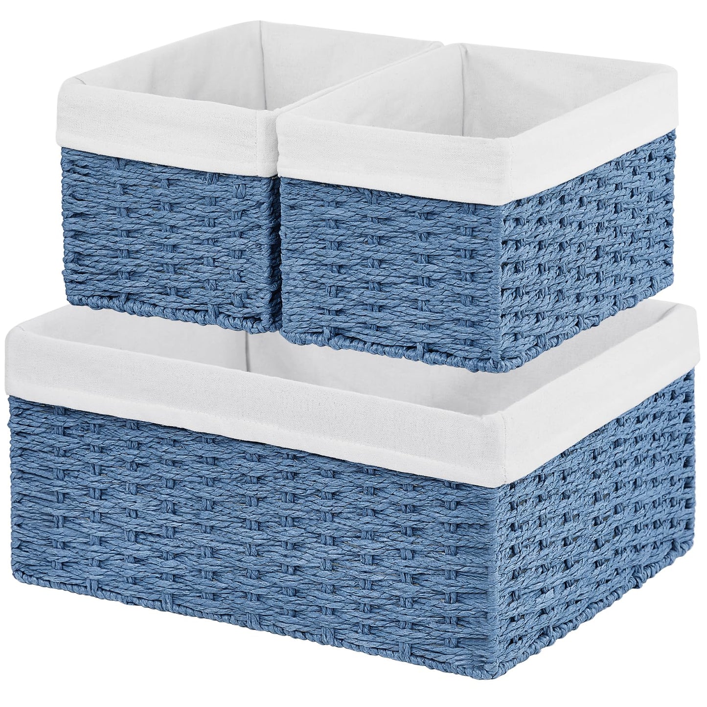 Vagusicc Wicker Basket, Set of 3 Rectangular Storage Gift Hamper Basket with Removable Fabric Lining, Storage Baskets for Shelves, Panty, Bathroom