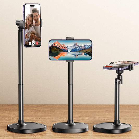 DIMONCOAT Phone Stand for Desk, Angle Height Adjustable Phone Holder for Desk, Aluminum Alloy Universal iPhone Stand Holder, Retractable Cell Phone