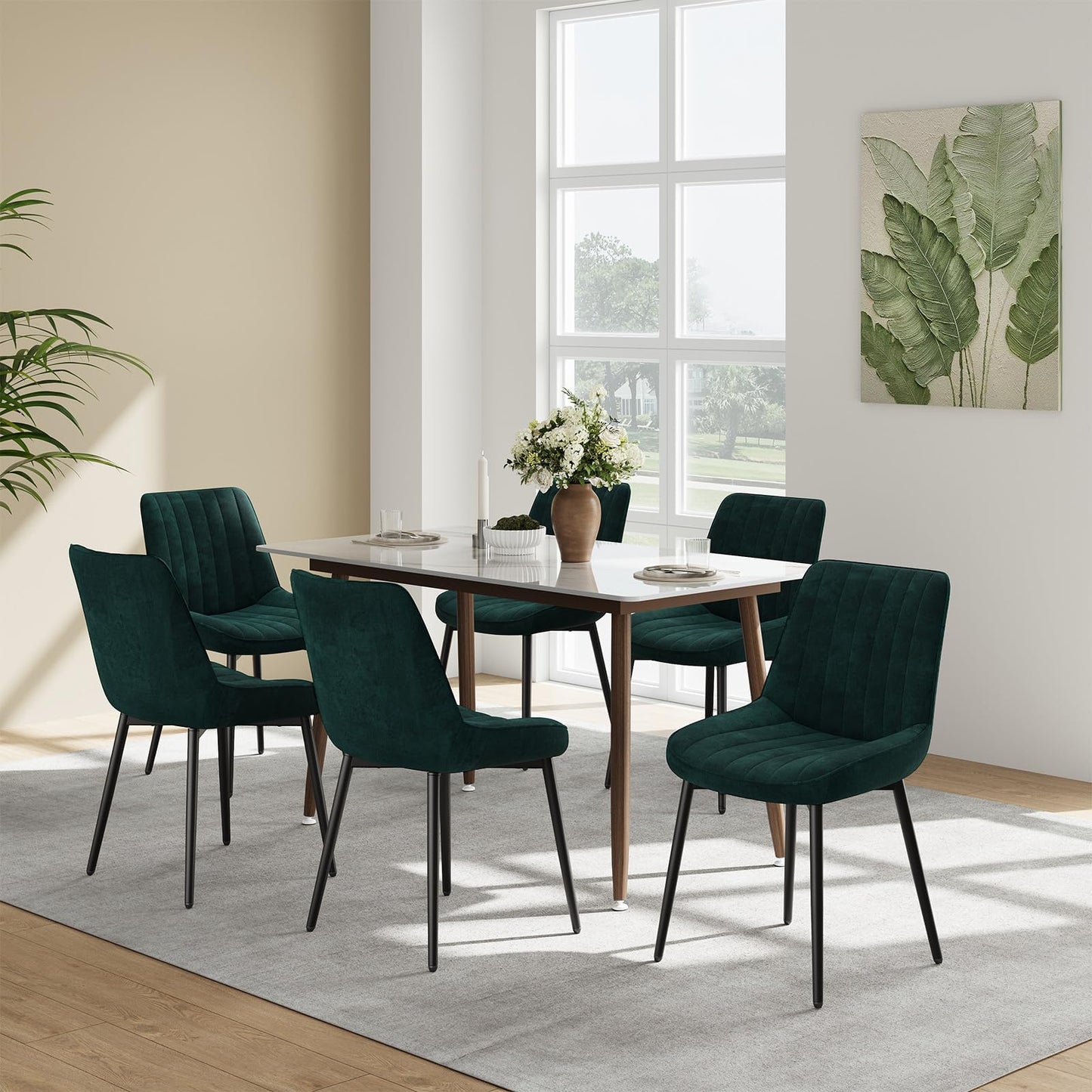 COLAMY Velvet Dining Chairs Set of 6, Velvet Chairs for Dining Room with Metal Legs and Thick Seat Cushion