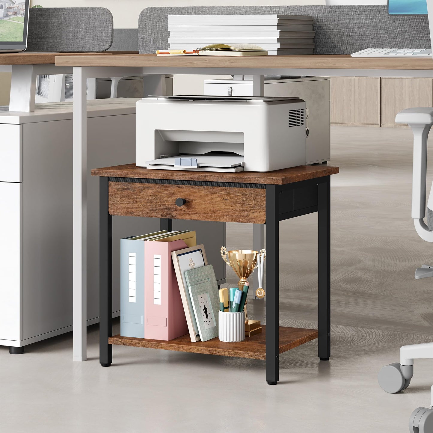 Gewudraw Printer Stand, 2 Tier Printer Shelf with Drawer for Home Office