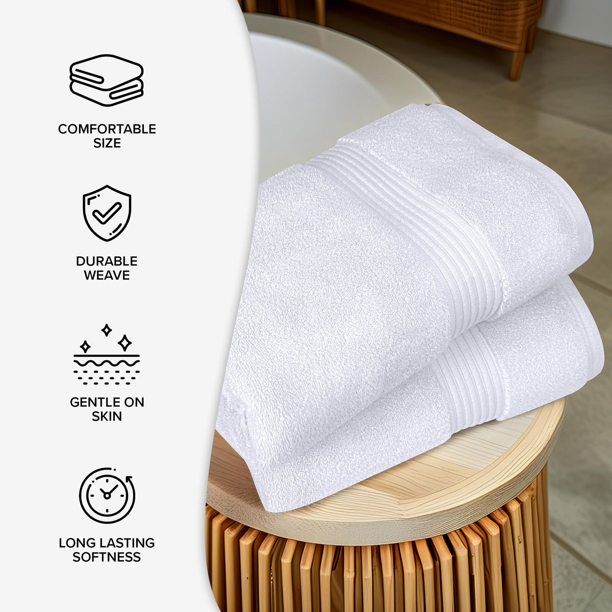 Luxury Set of 2 Jumbo Bath Sheets 100x150cm - Zero Twist 580 GSM White