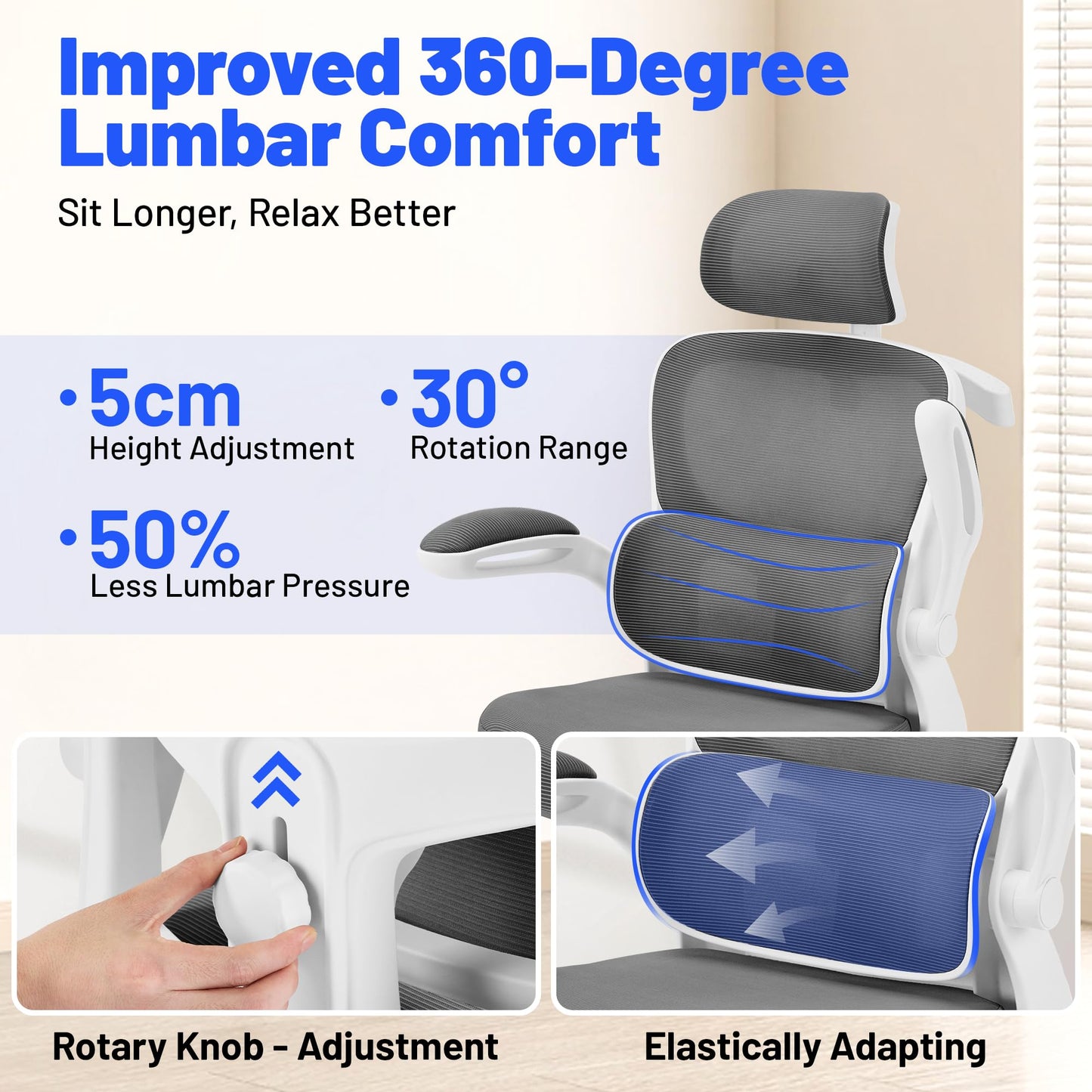 Coscendo Ergonomic Office Chair with Headrest & Lumbar Support, Grey