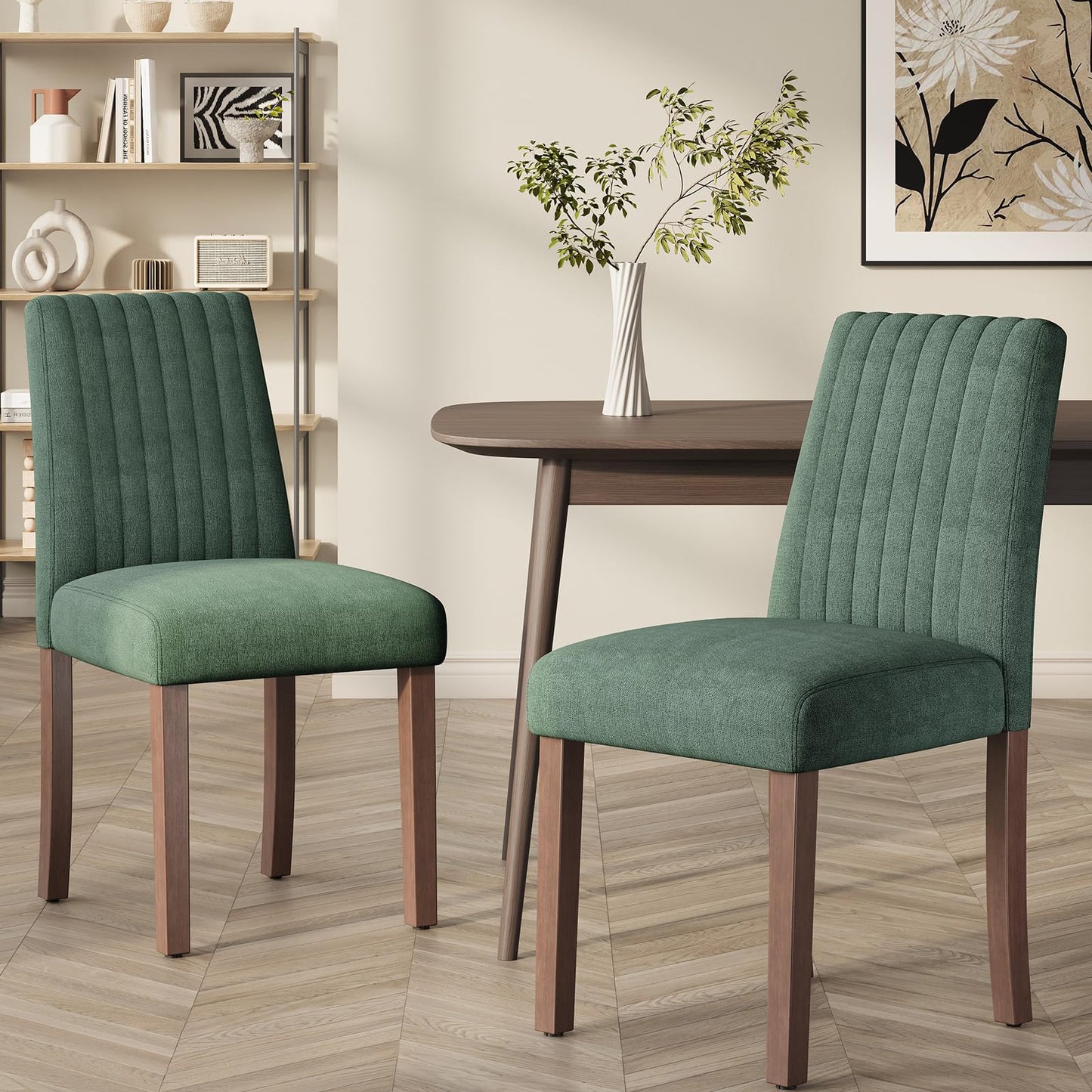 COLAMY Dining Chairs Set of 2 with Thick Seat Cushion, Fabric Chairs for Dining Room with Wood Legs and Ergonomic High Back
