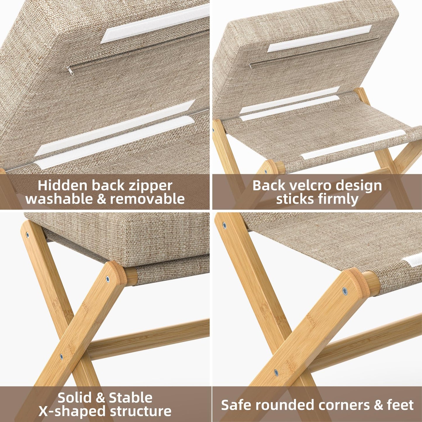 BAMBOOHOMIE Foldable Foot Stool Ottoman, Modern Foot Rest with Bamboo X Legs & Thick Foam Cushion