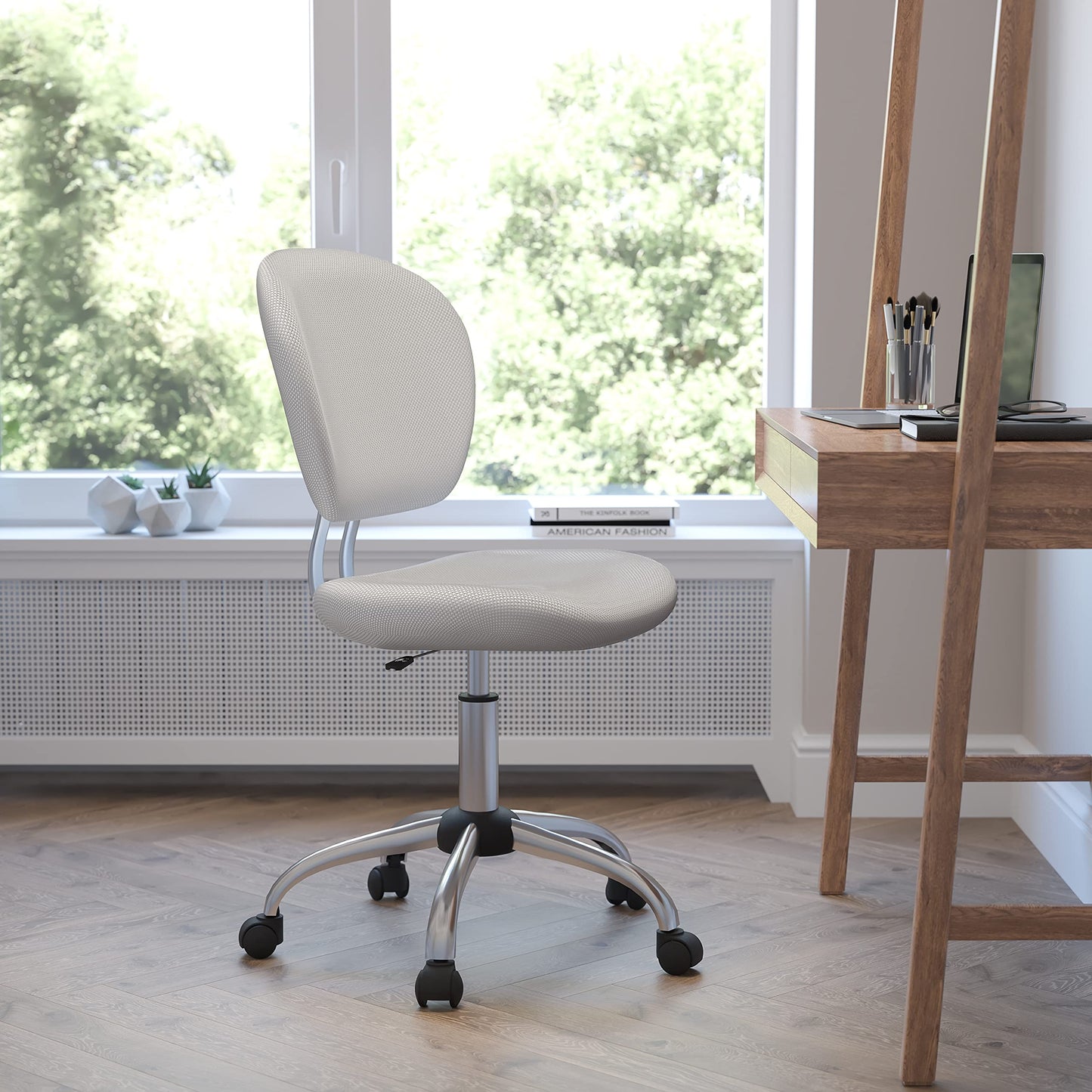 Flash Furniture H-2376-F-WHT-GG Mid-Back White Mesh Task Chair with Chrome Base