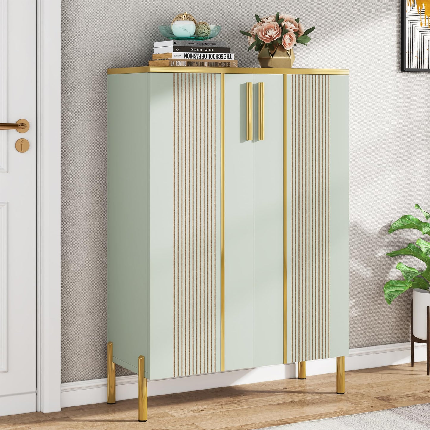 Tribesigns Shoe Cabinet with Doors, 6-Tier Shoe Storage Cabinet with Adjustable Shelves, Wooden Shoes Rack Shoe Storage Organizer for Entryway