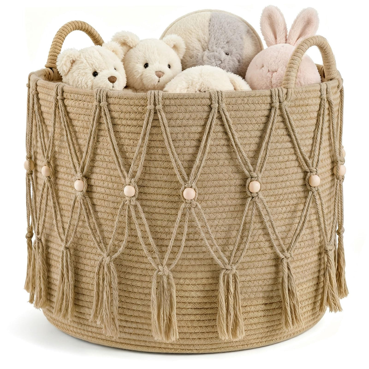 Large Woven Basket, 40x35cm Rope Basket, Large Cotton Rope Blanket Basket, Woven Storage Basket with Handle, Decorative Organiser Basket