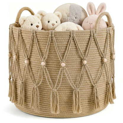 Large Woven Basket, 40x35cm Rope Basket, Large Cotton Rope Blanket Basket, Woven Storage Basket with Handle, Decorative Organiser Basket