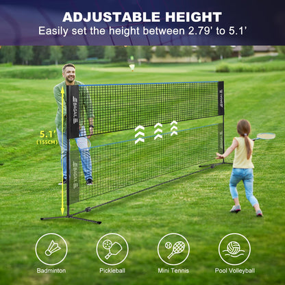 BAGAIL Badminton Net, Foldable Nylon Net, Hieght Adjustable Stand and Portable Carry Bag, Easy to Assemble or Disassemble, Ideal Recreational Sports