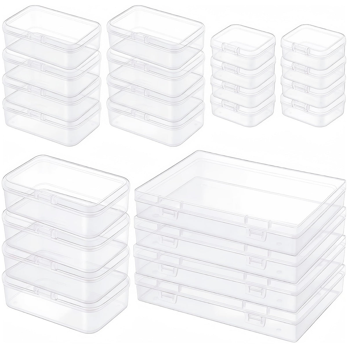 LJY Clear Plastic Storage Boxes with Lids, 24 Pack, 4 Mixed Sizes