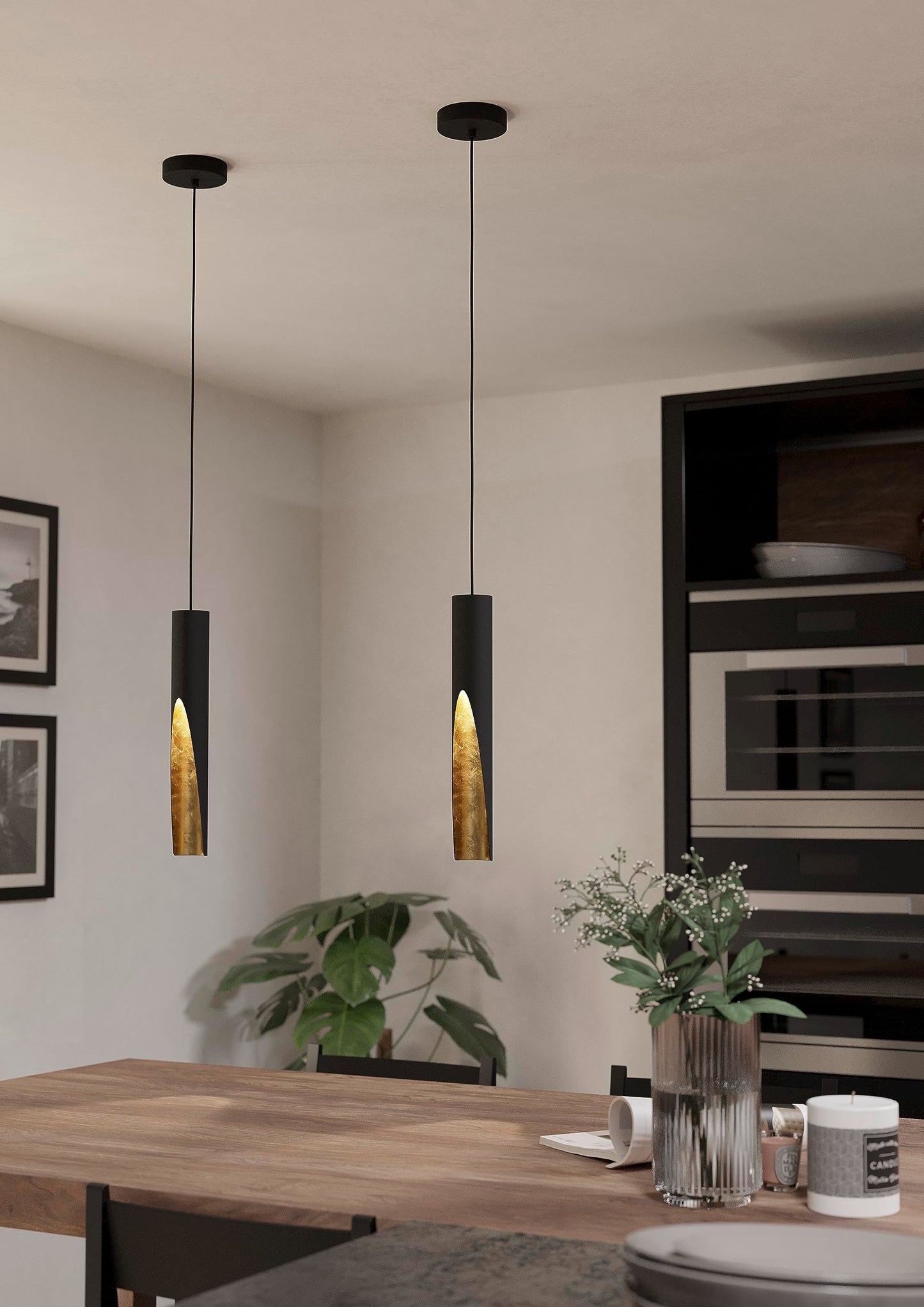 EGLO LED Pendant light Barbotto, ceiling light fitting with indirect lighting, hanging lamp for dining and living room, metal in black and gold, GU10