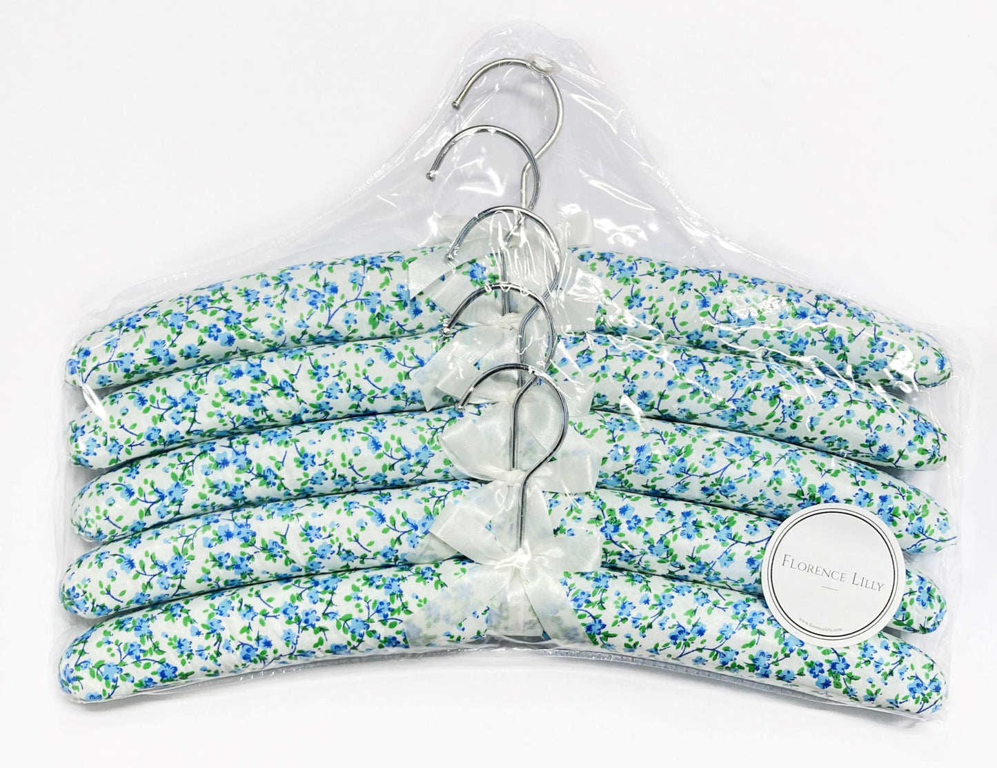 Pack of 5 Quality Padded Clothes Hangers ~ Several Patterns to choose from ... (Blue Flower)