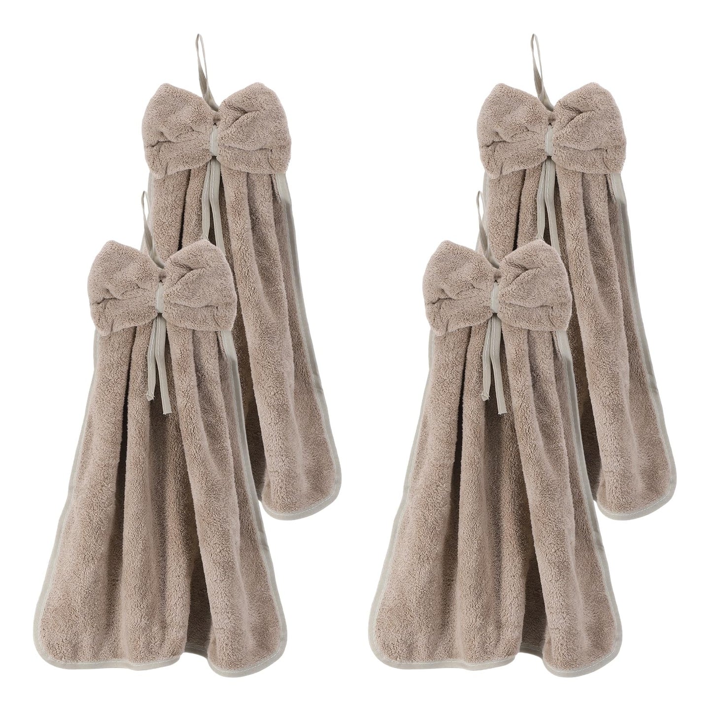 sourcing map 4Pcs Bow Hand Towels with Hanging Loop, 14.2" x 12.2" Soft Coral Fleece Microfiber Bowknot Hanging Hand Dry Towels Quick Dry and