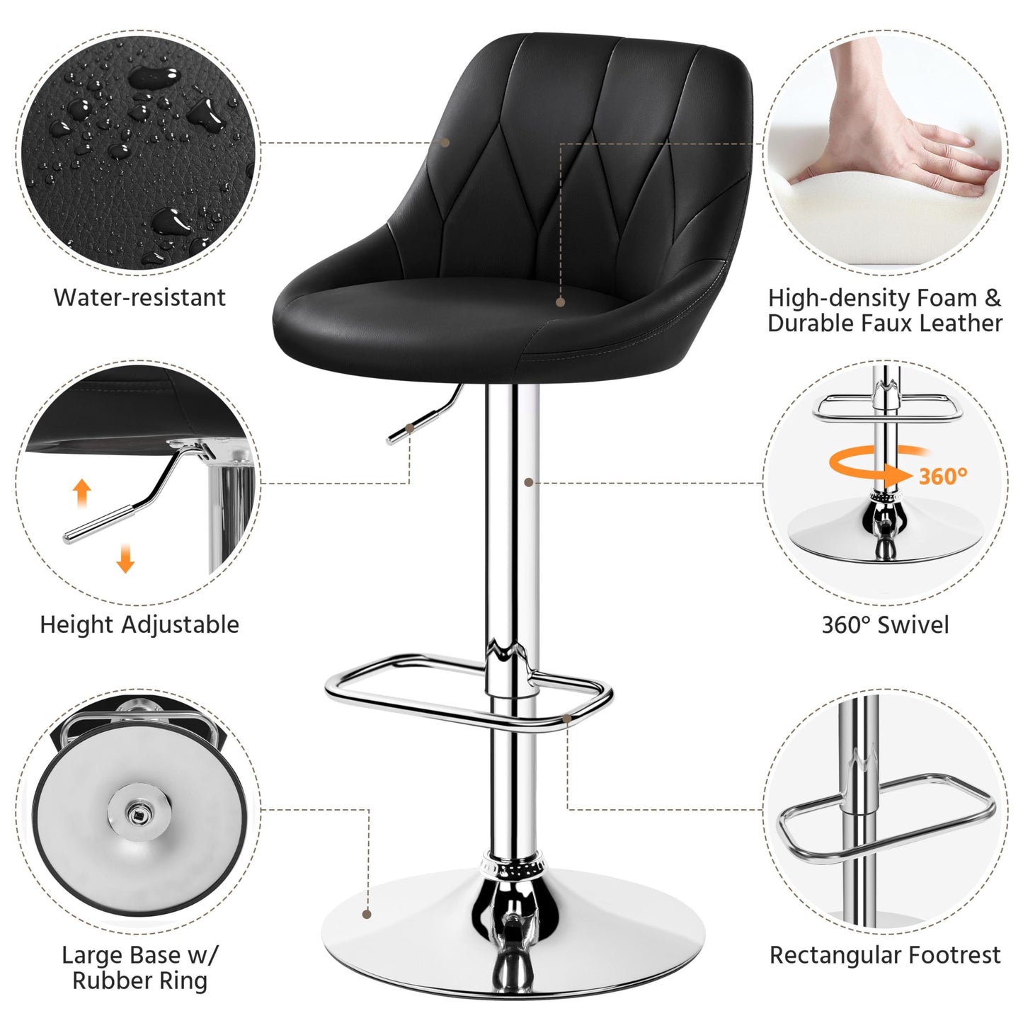 Yaheetech Modern Adjustable Swivel Counter Bar Stools 2PCS, Black