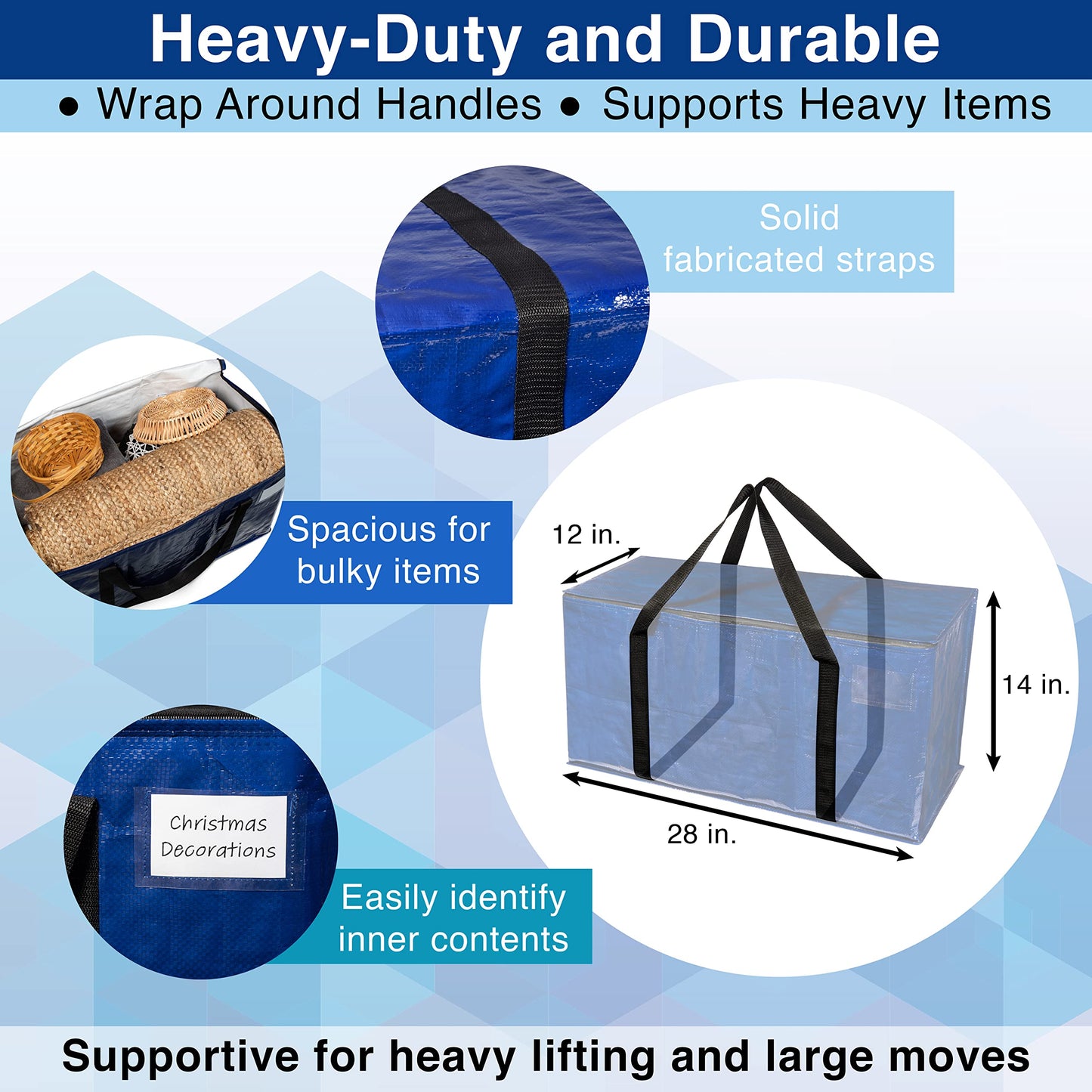 ClearSpace Heavy Duty Moving Bags or Storage Bins with Lids, Blue, 10 Pack