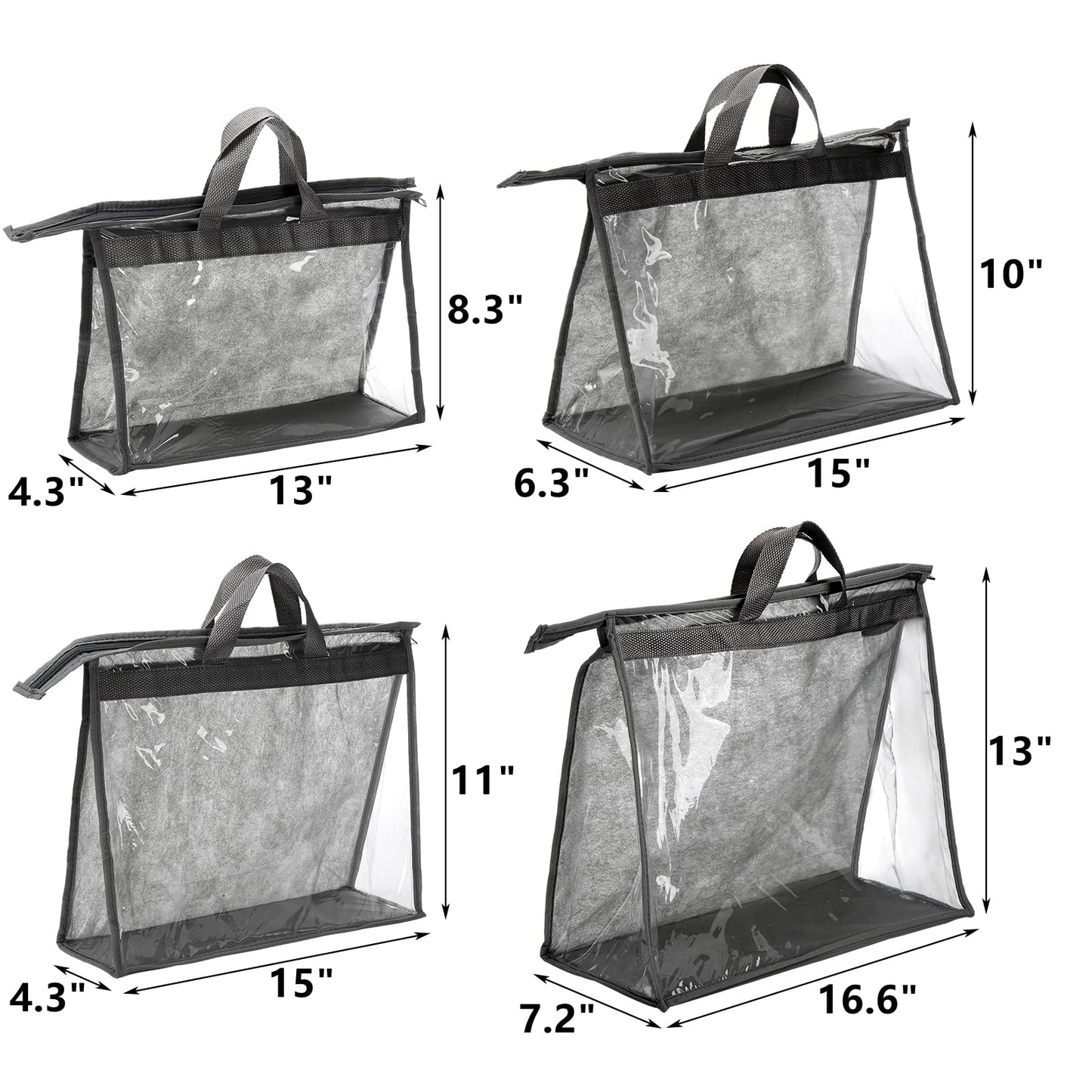 Peohud 12 Pack Dust Bags for Handbags, Clear Handbag Storage Organizer for Closet, Purse Protector Storage Bag with Zipper and Handle