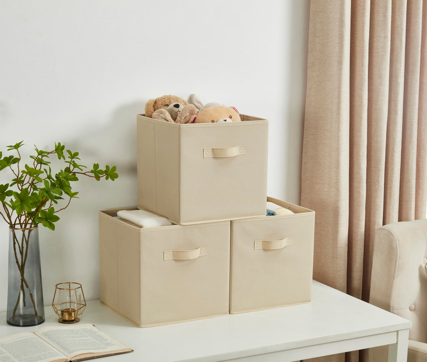 Webeasy Foldable Storage Cube Basket Bin, Set of 6, 28 x 28 x 28 cm (Beige)