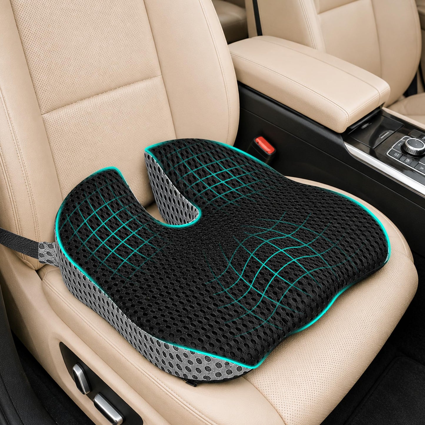XomRo Car Seat Cushion for Driving Memory Foam Car Wedge Seat Cushion Seat Booster Height Increase Posture Support Breathable 4D Mesh Pad Adjustable