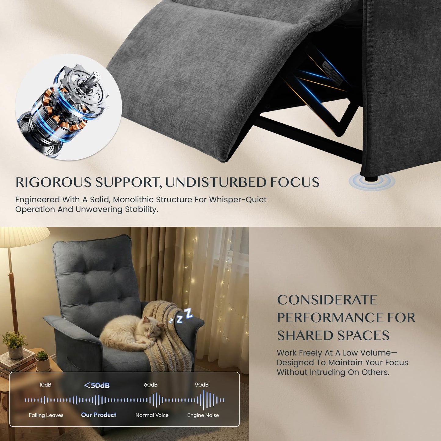 FLEXISPOT Electric Recliner Armchair 105°-155°Backrest Adjustable Reclining Chair For Living Room, Sofa Lounge with Side Pockets, Dark Grey