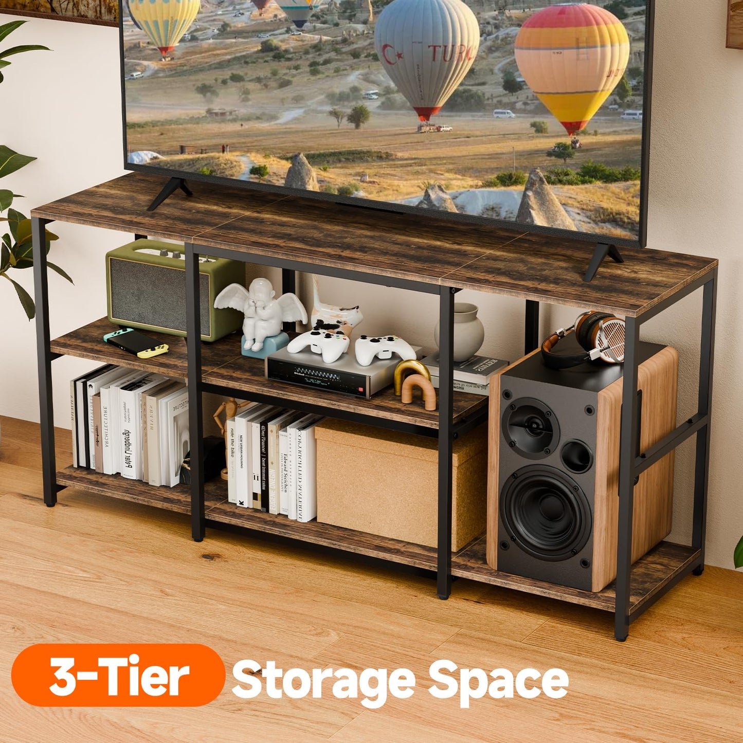 Aquzee TV Stand, 125 cm TV Stand Cabinet, 3 Tier Wooden TV Console Table Unit with Storage