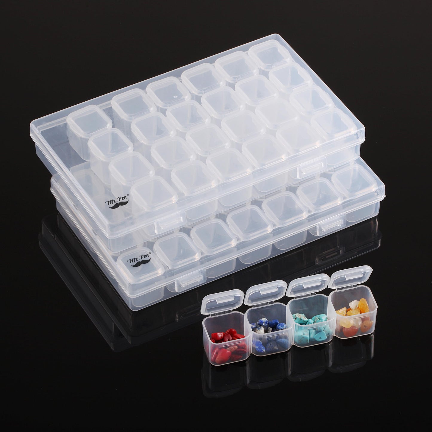 Mr. Pen- Diamond Painting Bead Storage Containers, 28 Grids, 2 Pack, Includes 160pcs Label Stickers, Diamond Art Bead BoxOrganizer