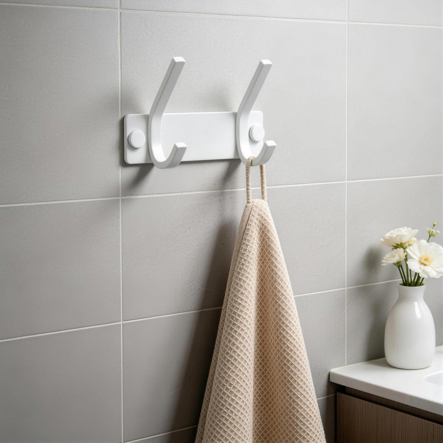 HONSKY Wall Coat Rack, 12cm Towel Rack, Painted Metal Wall Coat Hanger with 2 Double Hooks (4 Single Hooks),for Hanging Coat, Hat, Bag, Towel