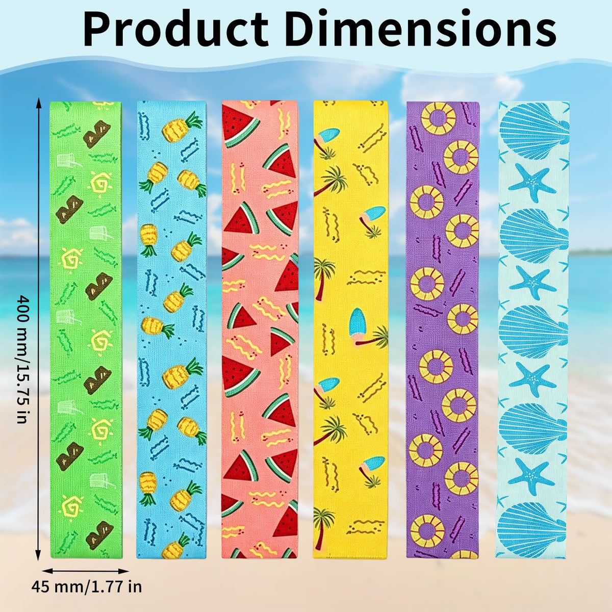 runxsam 6 pcs elastic beach towel bands 40×4.5 cm 6 styles
