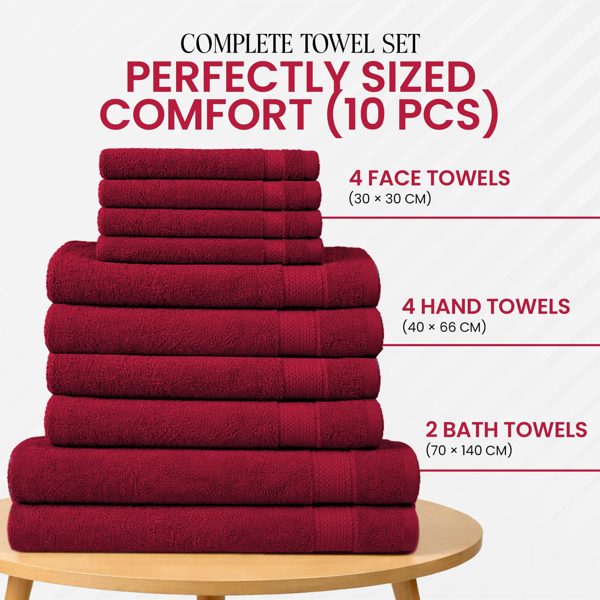 RAYMSTER 10 Piece Egyptian Cotton Towel Set - 2 Bath, 4 Face, & 4 Hand Towels Set for Daily Use - Soft, Highly Absorbent, Quick Dry, and Lightweight