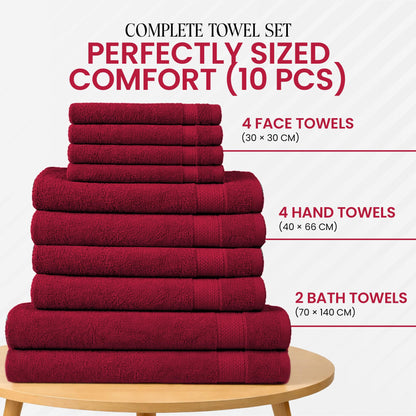 RAYMSTER 10 Piece Egyptian Cotton Towel Set - 2 Bath, 4 Face, & 4 Hand Towels Set for Daily Use - Soft, Highly Absorbent, Quick Dry, and Lightweight