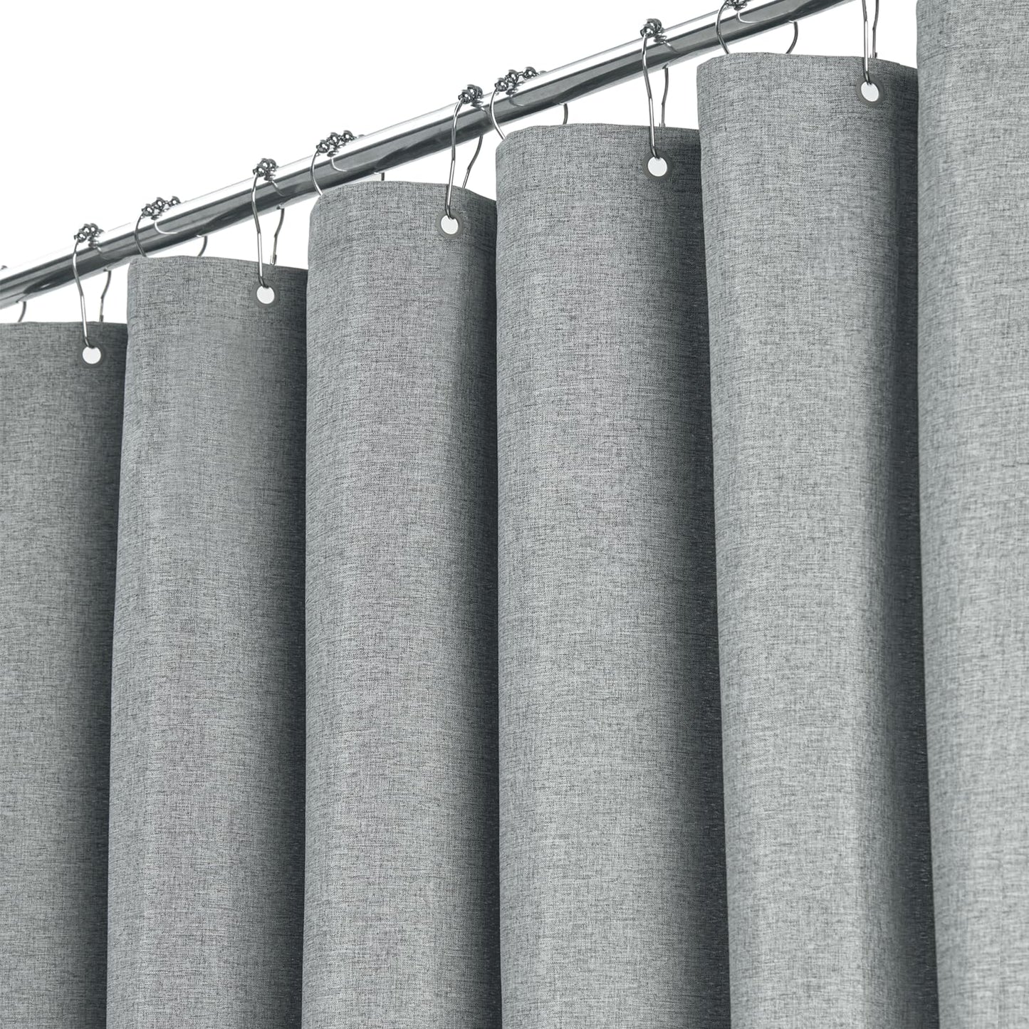 BTTN Long Linen Look Weighted Shower Curtain, Waterproof, 182x200cm, Grey