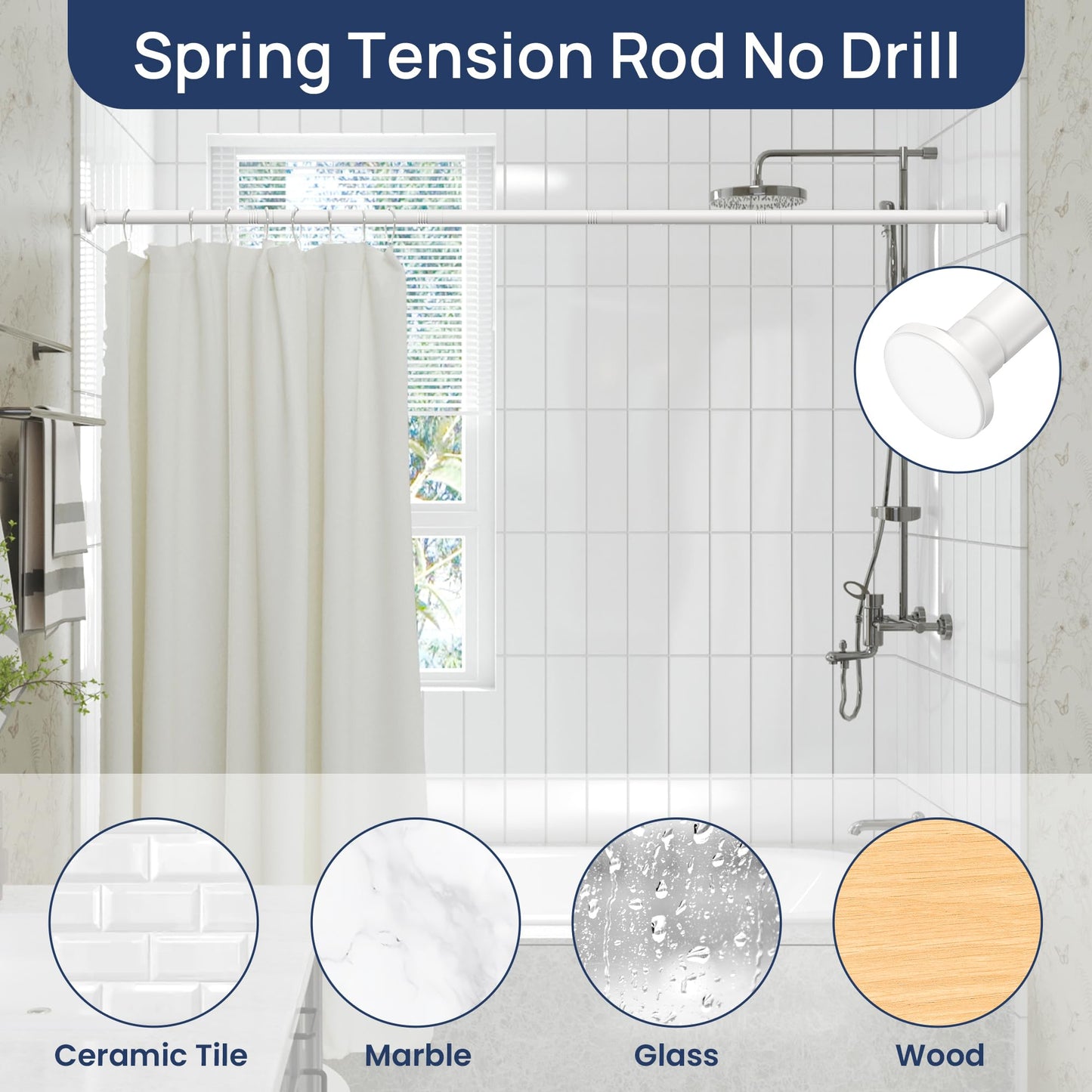 ENJOYBASICS Shower Curtain Pole 84 to 183 cm, 1 Inch Extendable Tension Rods for Curtains No Drill, Shower Rail for Bathroom, Closet, Window