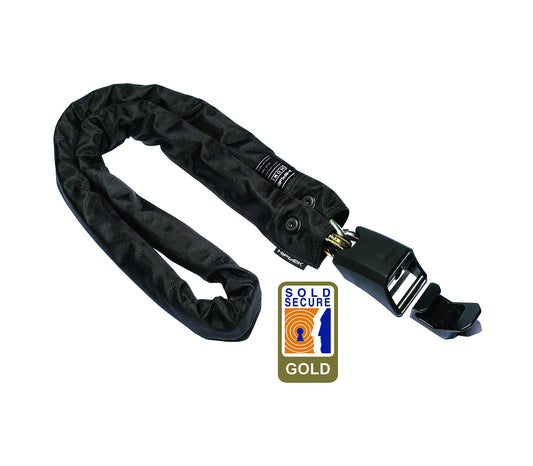 Hiplok Home Gold Bike/Bicycle Chain with Lock. 1.5m Length, 12mm Shackle, 10mm Thick. Sold Secure Gold, Anti-Scratch, 3 x Keys, 10 Yr Warranty