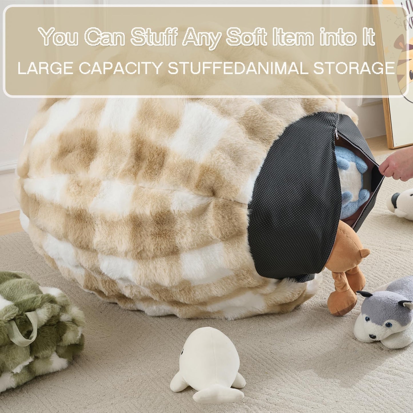 Fluffy Faux Rabbit Fur Bean Bag Chair Cover(No Filler),Cozy Shaggy Bubble Stuffed Animal Storage Large Bean Bag Cover for Bedroom Living Room,Fuzzy