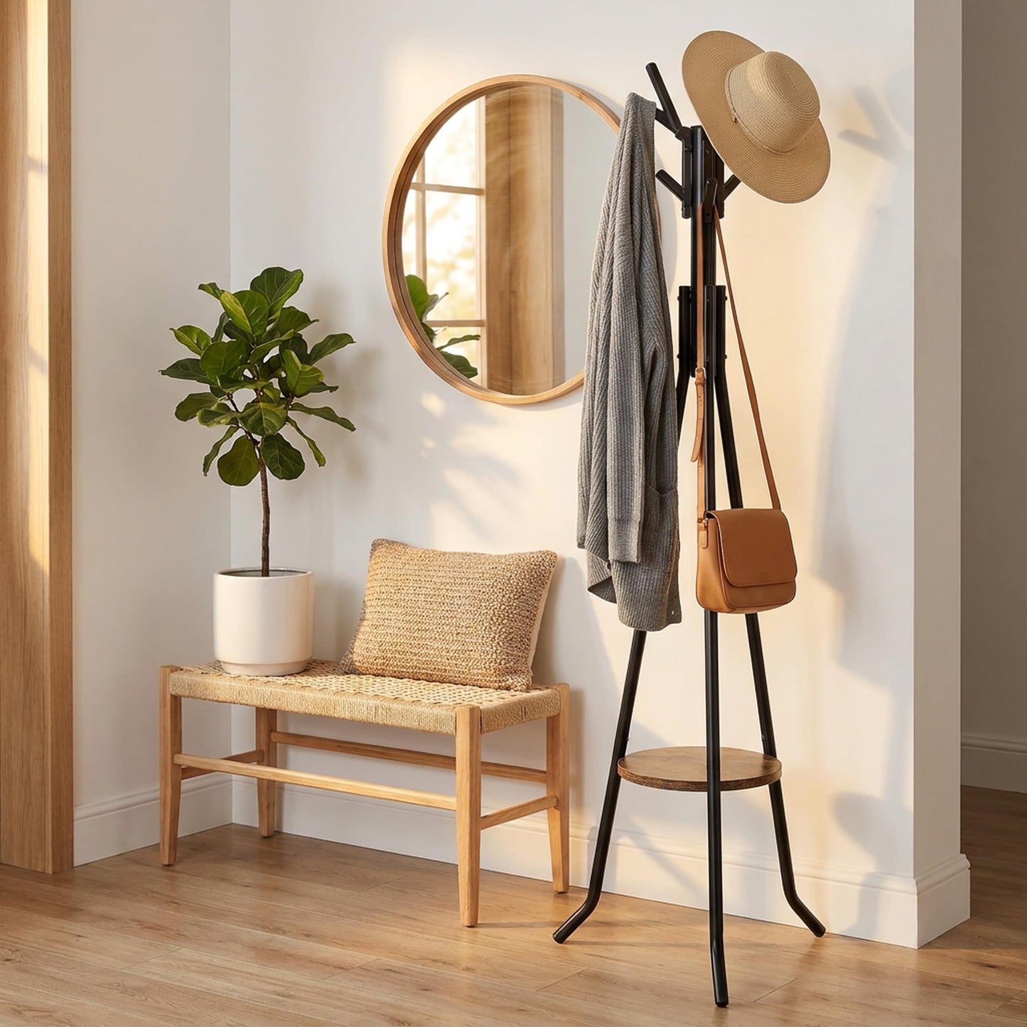 Simple Houseware Freestanding Coat Rack With Shelf, Black