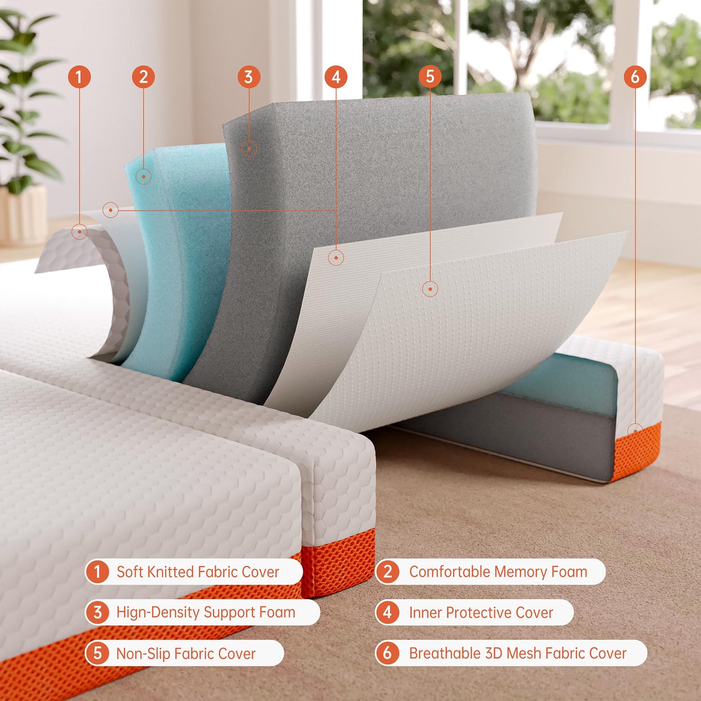 TeQsli Folding Mattress, 15cm Small Double Foldable Mattress, Memory Foam with Removable Washable Cover, for Guest Sofa Bed, Camping, Travel